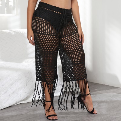 Pantalon femme découpé franges patchwork tissé