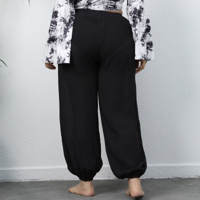 Pantalon femme loose lanterne type noir coton flammé
