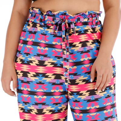 Ladies pantalons sangles patchwork en bois imprimé