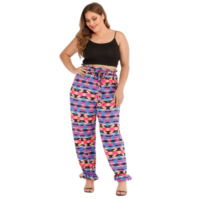 Ladies pantalons sangles patchwork en bois imprimé