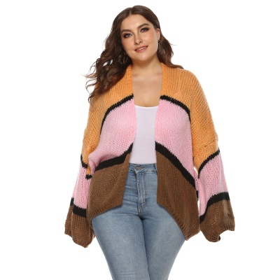 Pull pour femmes Manteau tissé tricolore patchwork lâche