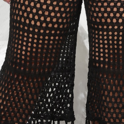 Pantalon femme découpé franges patchwork tissé