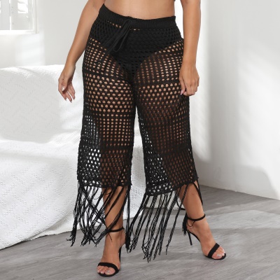Pantalon femme découpé franges patchwork tissé