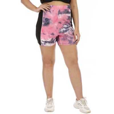 Shorts pour femmes tie-dye imprimé bicolore patchwork sport confort