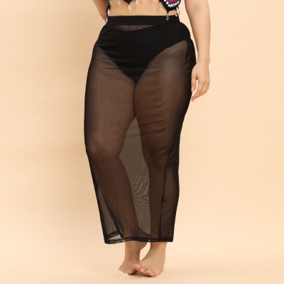 Demi-jupe pour femmes en filet transparent noir