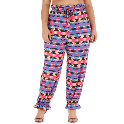 Ladies pantalons sangles patchwork en bois imprimé