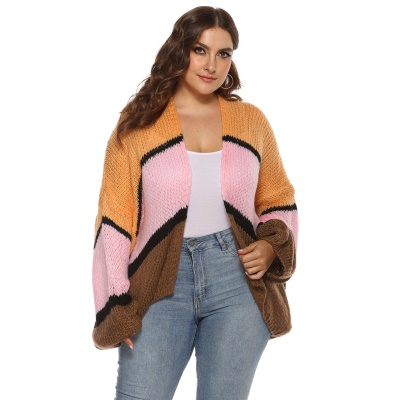 Pull pour femmes Manteau tissé tricolore patchwork lâche