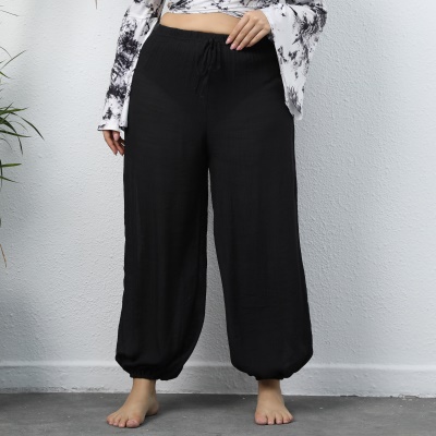 Pantalon femme loose lanterne type noir coton flammé