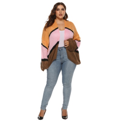 Pull pour femmes Manteau tissé tricolore patchwork lâche