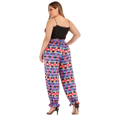 Ladies pantalons sangles patchwork en bois imprimé