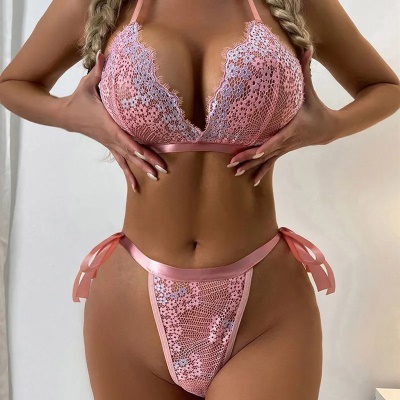 Lingerie sexy dame bicolore dentelle 3 points cou
