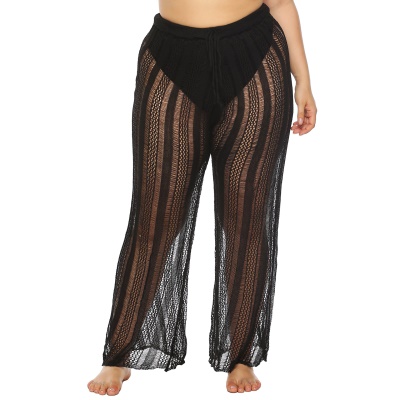 Pantalon pour femmes avec cordon de serrage et tissage transparent évidé