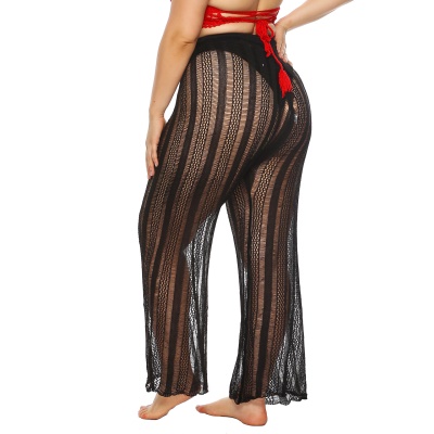 Pantalon pour femmes avec cordon de serrage et tissage transparent évidé