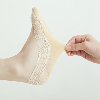 Chaussettes femmes silicone antidérapant bouche peu profonde invisible dentelle fond de coton