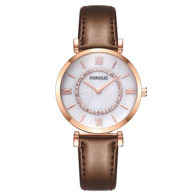 Montre pour femmes avec diamant en acier allié bracelet/bracelet en cuir avec gravure romaine