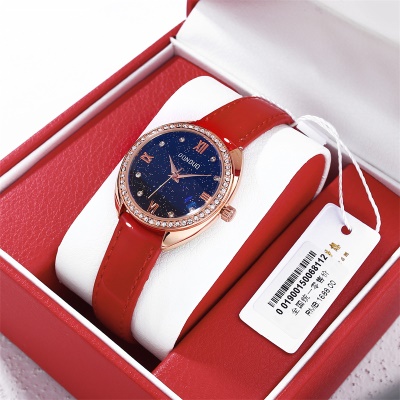 Montres dames aiguilles disque nacré bracelet en cuir imperméable