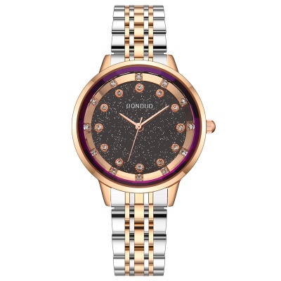 Montre pour femmes boucle en acier inoxydable sertie de diamants en alliage de zinc