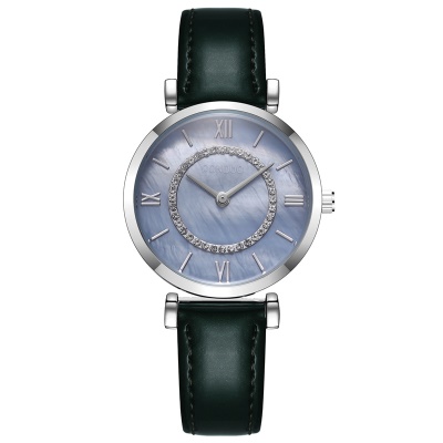 Montre pour femmes avec diamant en acier allié bracelet/bracelet en cuir avec gravure romaine