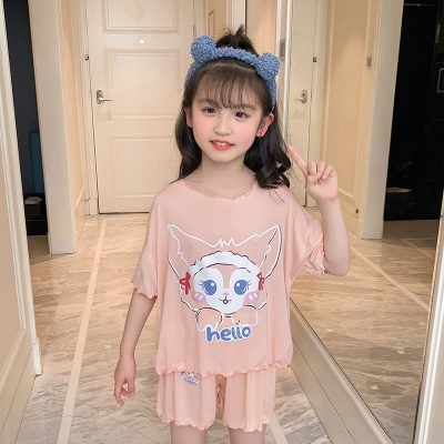 Pyjama pour enfants ensemble 2 pièces tissu modal avec bord ondulé mignon dessin animé