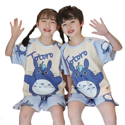 Pyjama enfants deux pièces manches courtes short bleu mignon dessin animé
