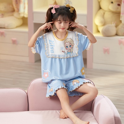 Pyjama pour enfants deux pièces manches courtes en coton cartoon motif revers