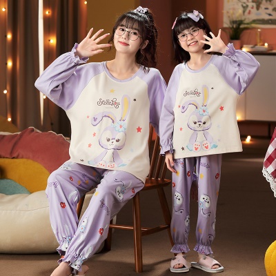 Pyjama pour enfants deux pièces mignon bande dessinée en coton bouquet de pieds dentelle