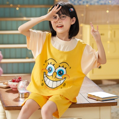 Pyjama 2 pièces pour enfants tissu modal jaune Bob l'éponge