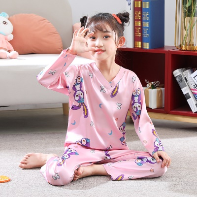 Pyjama pour enfants deux pièces Simulation Silk Cartoon Animation Manches longues Pantalon