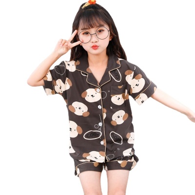Pyjama pour enfants deux pièces cardigan à motif de dessin animé brun