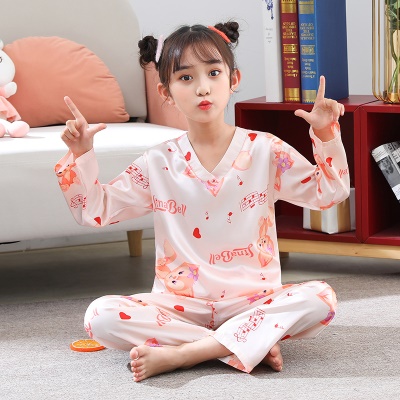 Pyjama pour enfants deux pièces Simulation Silk Cartoon Animation Manches longues Pantalon