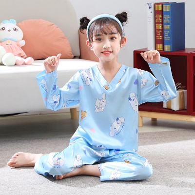 Pyjama pour enfants deux pièces Simulation Silk Cartoon Animation Manches longues Pantalon