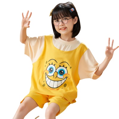 Pyjama 2 pièces pour enfants tissu modal jaune Bob l'éponge