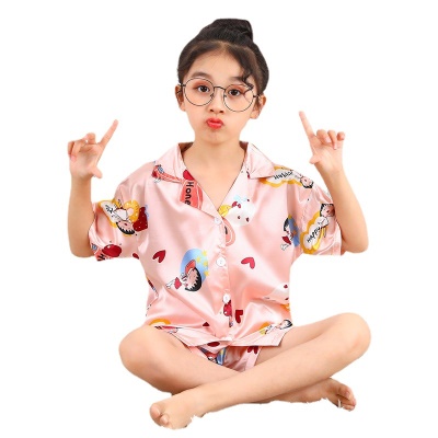 Pyjama pour enfants deux pièces Ice Silk dessin animé motif revers lâche