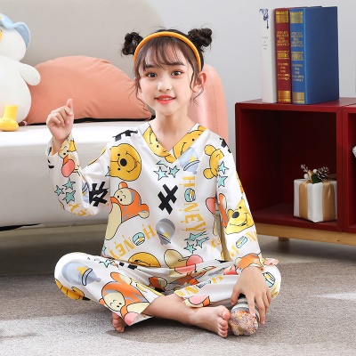 Pyjama pour enfants deux pièces Simulation Silk Cartoon Animation Manches longues Pantalon