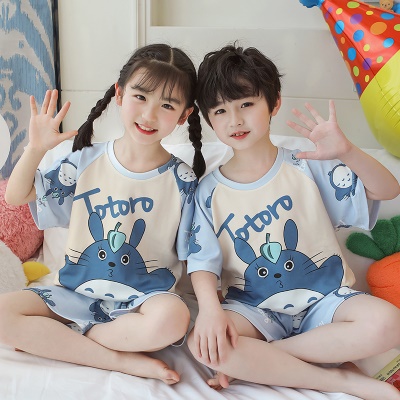 Pyjama enfants deux pièces manches courtes short bleu mignon dessin animé
