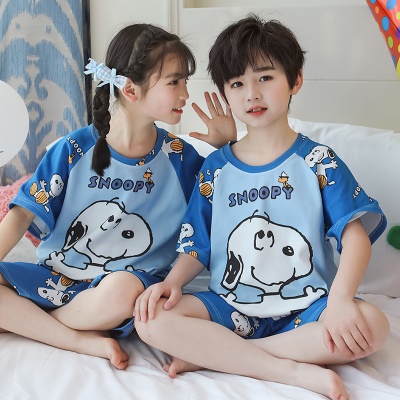 Pyjama pour enfants deux pièces bleu mignon bande dessinée coton