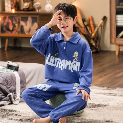 Pyjama pour enfants ensemble de deux pièces en tissu gaufré revers lettre imprimé