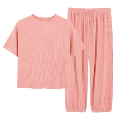 Pyjama pour enfants 2 pièces en tissu modal à grain vertical rose