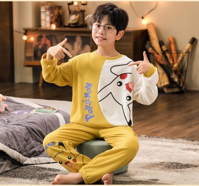 Pyjama pour enfants avec motif Pikachu jaune tissu gaufrage