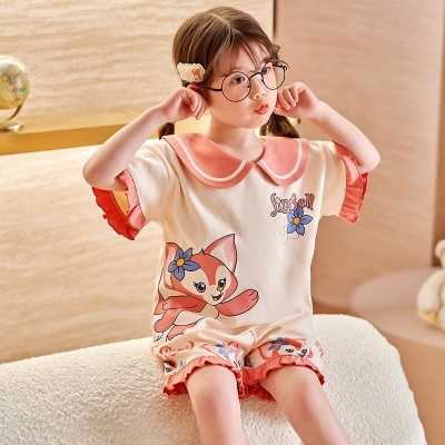 Pyjama pour enfants deux pièces motif de dessin animé rouge sans boulochage