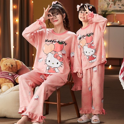 Pyjama pour enfants deux pièces mignon bande dessinée en coton bouquet de pieds dentelle