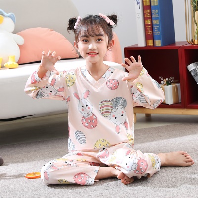 Pyjama pour enfants deux pièces Simulation Silk Cartoon Animation Manches longues Pantalon