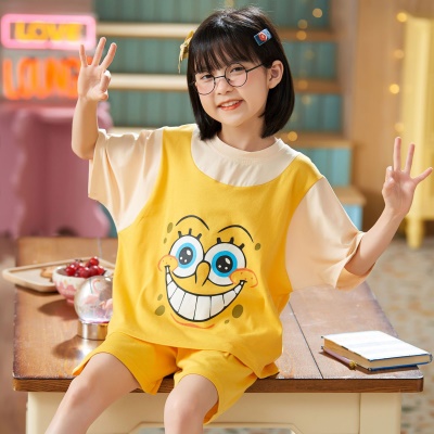 Pyjama 2 pièces pour enfants tissu modal jaune Bob l'éponge
