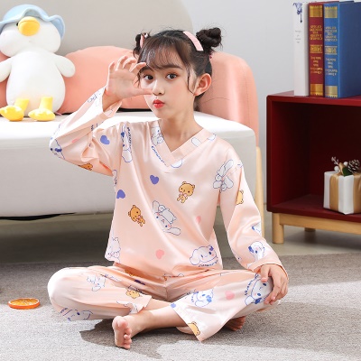 Pyjama pour enfants deux pièces Simulation Silk Cartoon Animation Manches longues Pantalon