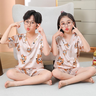 Pyjama pour enfants deux pièces Ice Silk V col dessin animé modèle