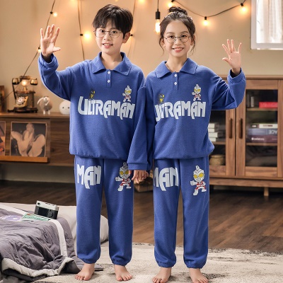Pyjama pour enfants ensemble de deux pièces en tissu gaufré revers lettre imprimé