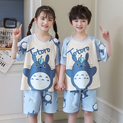 Pyjama enfants deux pièces manches courtes short bleu mignon dessin animé
