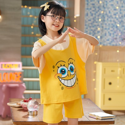 Pyjama 2 pièces pour enfants tissu modal jaune Bob l'éponge