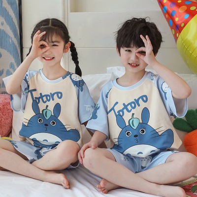 Pyjama enfants deux pièces manches courtes short bleu mignon dessin animé