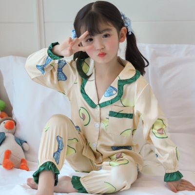 Pyjama pour enfants deux pièces Ice Silk Lace Love Pocket Boutons